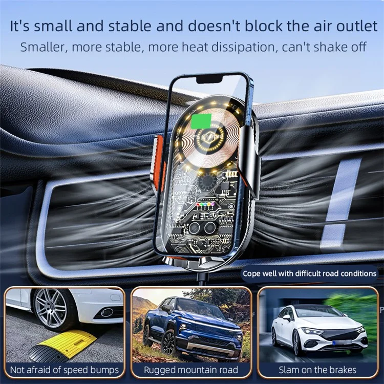 C12 Car Wireless Charger Phone Holder Intelligent Induction Clamping Creative Transparent Phone Charger Mount - Grey