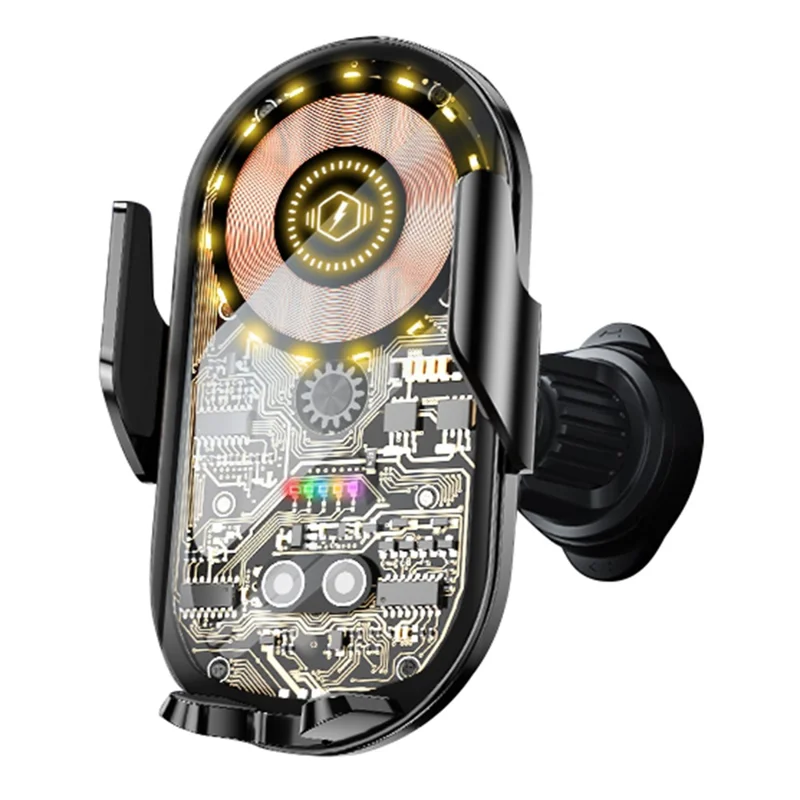 C12 Car Wireless Charger Phone Holder Intelligent Induction Clamping Creative Transparent Phone Charger Mount - Black