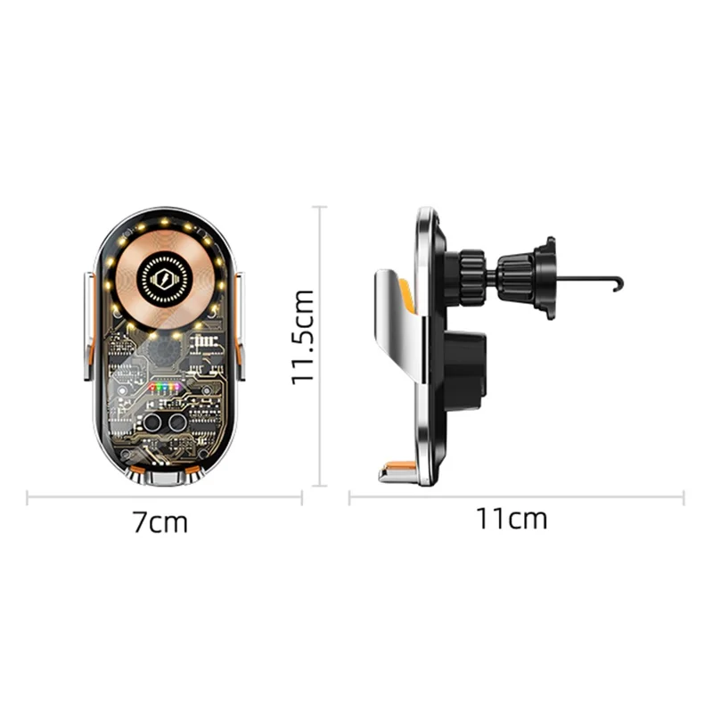 C12 Car Wireless Charger Phone Holder Intelligent Induction Clamping Creative Transparent Phone Charger Mount - Black