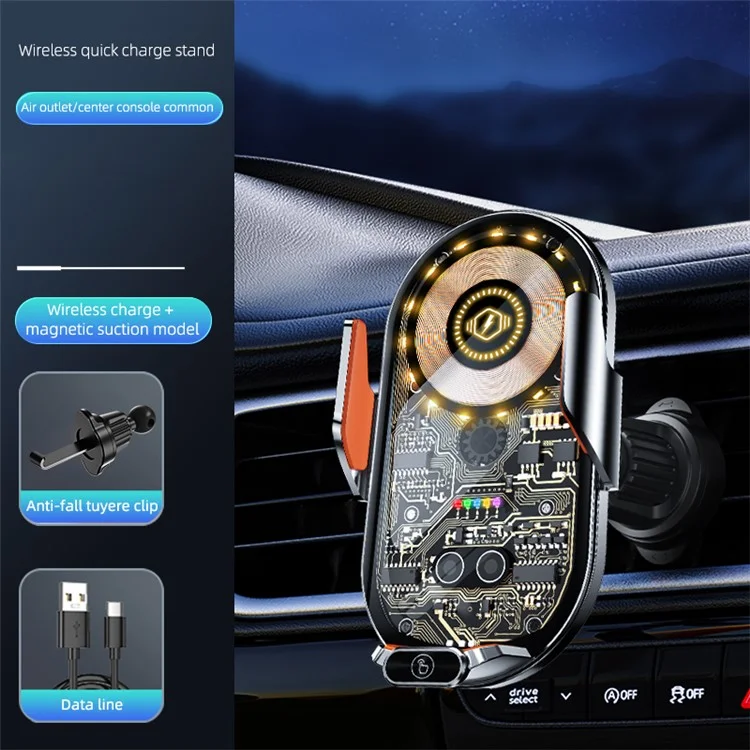 Carregador de Carro Sem Fio Magnético C13 15W Suporte de Telefone de Ventilação de Ar - Cinza