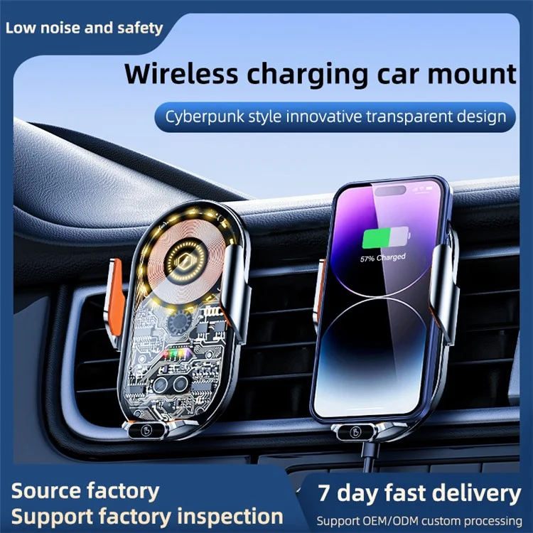 Carregador de Carro Sem Fio Magnético C13 15W Suporte de Telefone de Ventilação de Ar - Cinza