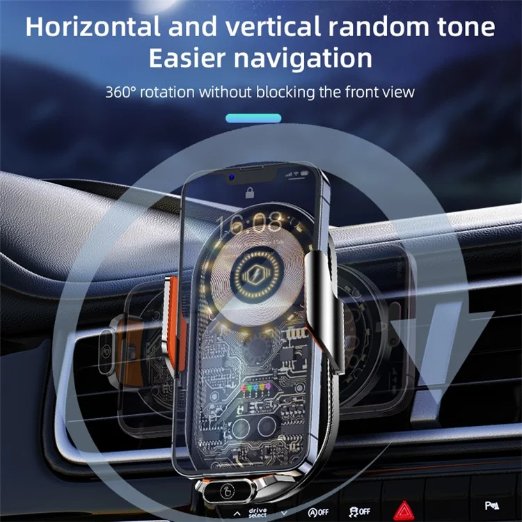 Carregador de Carro Sem Fio Magnético C13 15W Suporte de Telefone de Ventilação de Ar - Cinza