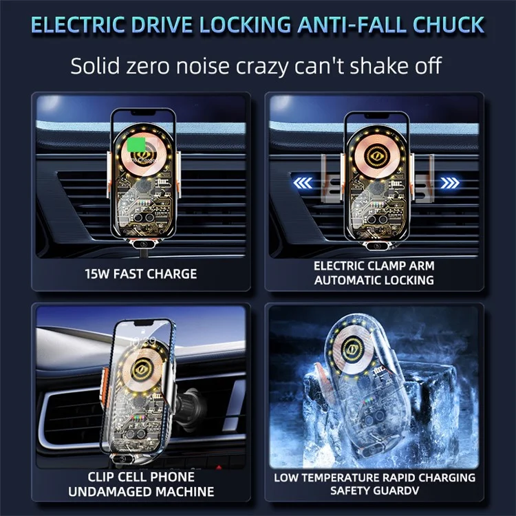 Carregador de Carro Sem Fio Magnético C13 15W Suporte de Telefone de Ventilação de Ar - Cinza