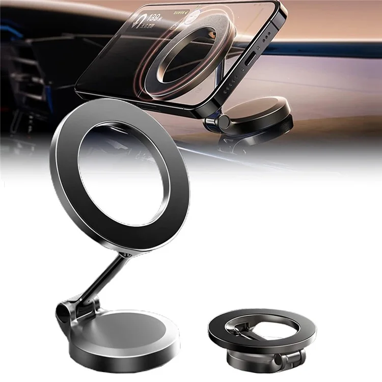 Magnetic Rotary Stretchable Folding Car Phone Holder Compatible with MagSafe Metal Car Phone Mount for Driving Navigation - Black