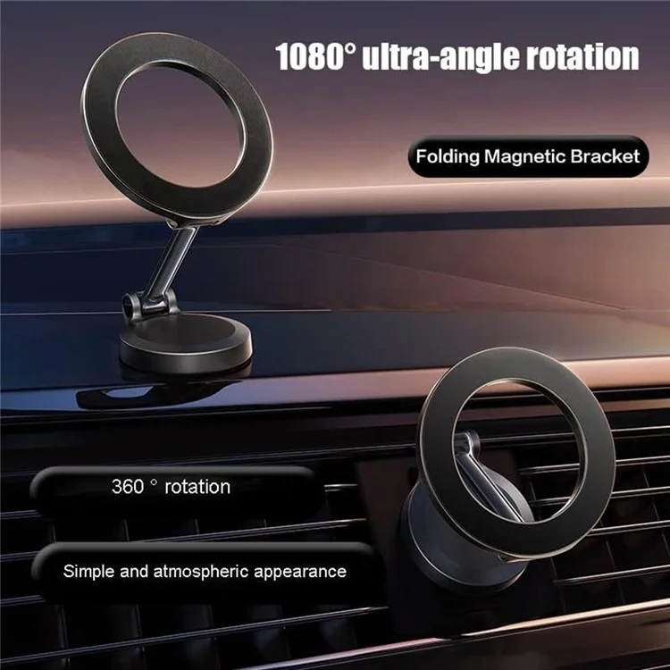 Magnetic Rotary Stretchable Folding Car Phone Holder Compatible with MagSafe Metal Car Phone Mount for Driving Navigation - Black