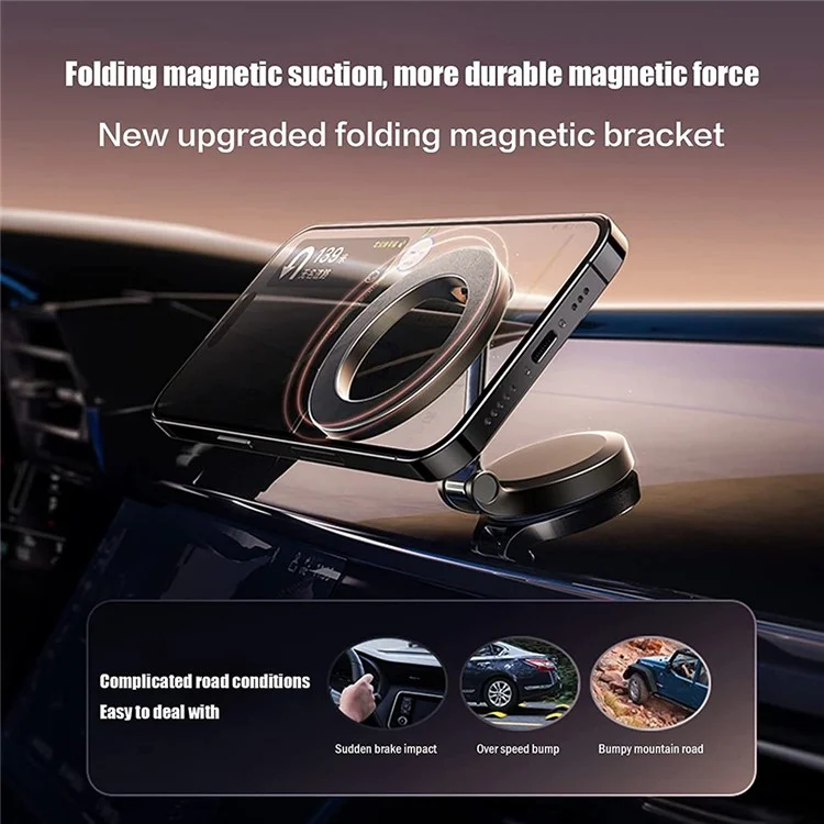 Magnetic Rotary Stretchable Folding Car Phone Holder Compatible with MagSafe Metal Car Phone Mount for Driving Navigation - Black