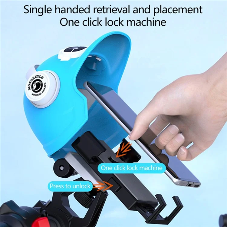Motorcycle Electric Bike Handlebar Phone Holder Stand with Sunshade Helmet - Blue