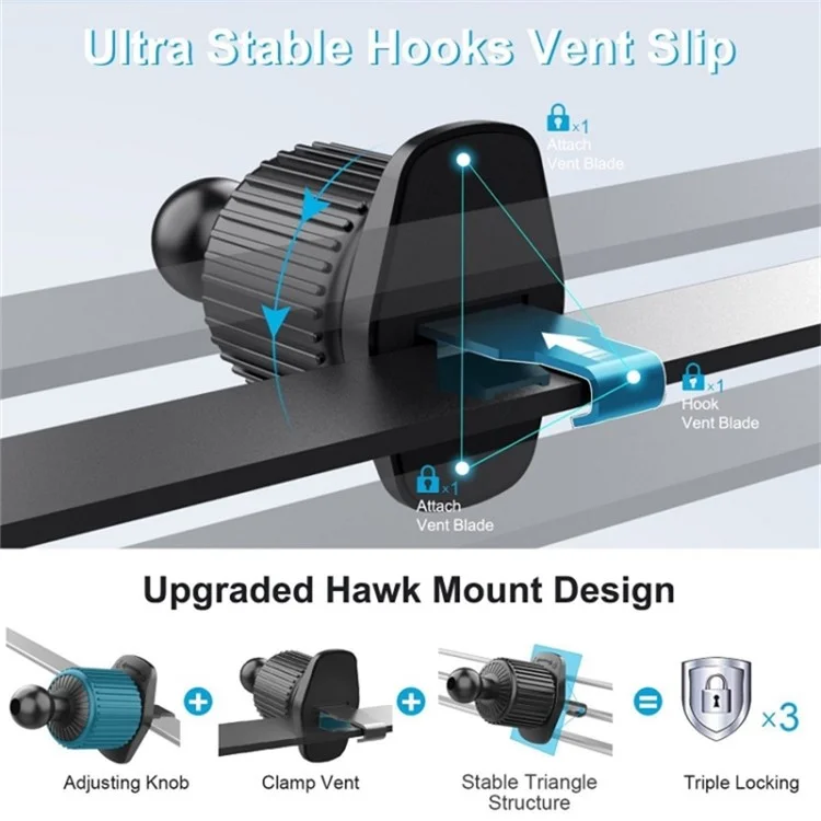 LE-11 Car Suction Cup Mount 360 Degree Rotation Magnetic Phone Holder with Air Vent Clip