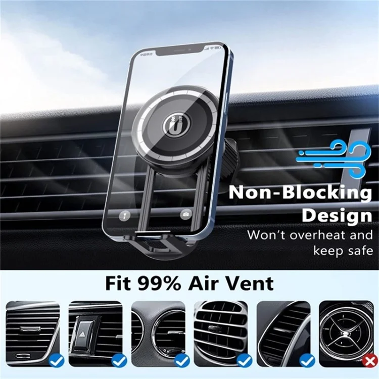 LE-11 Car Suction Cup Mount 360 Degree Rotation Magnetic Phone Holder with Air Vent Clip