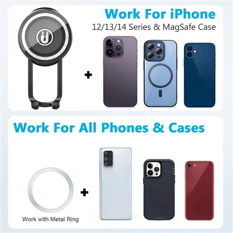 LE-11 Car Suction Cup Mount 360 Degree Rotation Magnetic Phone Holder with Air Vent Clip