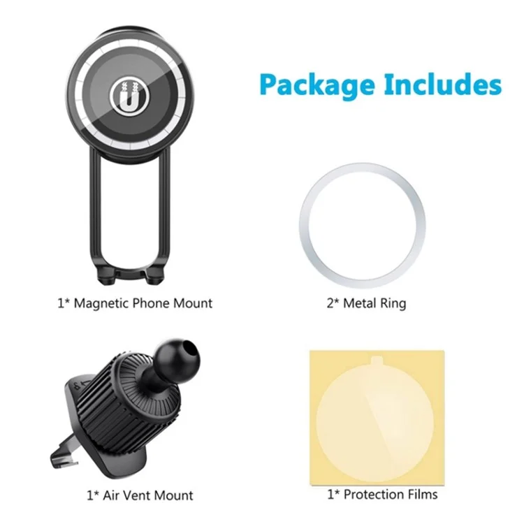 LE-11 Car Suction Cup Mount 360 Degree Rotation Magnetic Phone Holder with Air Vent Clip