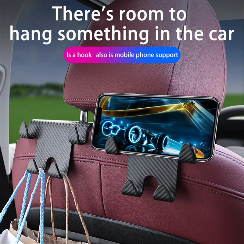 CHEGES 201 Carbon Fiber Texture Multi-hooks Car Seat Back Headrest Phone Holder Hanger Auto Interior Accessories