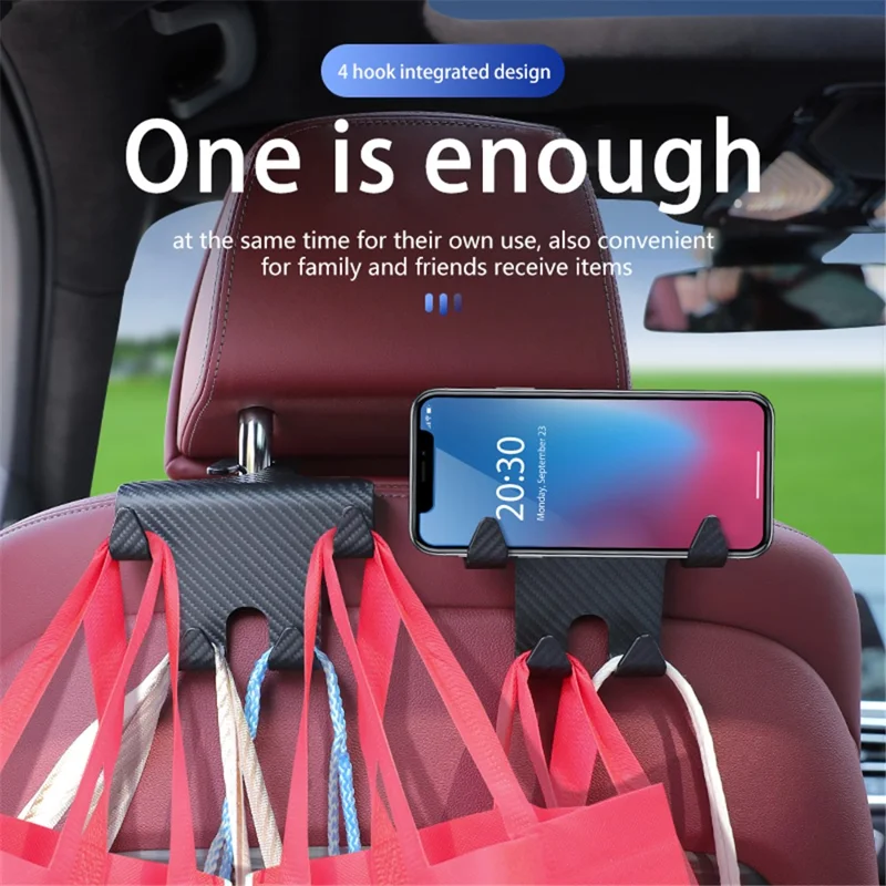 CHEGES 201 Carbon Fiber Texture Multi-hooks Car Seat Back Headrest Phone Holder Hanger Auto Interior Accessories