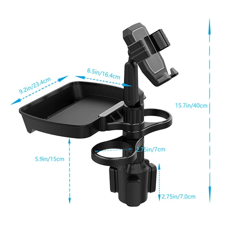 B06 Multifunctional Car Cup Holder Phone Mount Stand with Snacks Food Tray Table - Grey