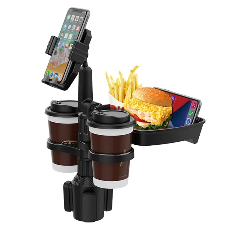 B06 Multifunctional Car Cup Holder Phone Mount Stand with Snacks Food Tray Table - Grey