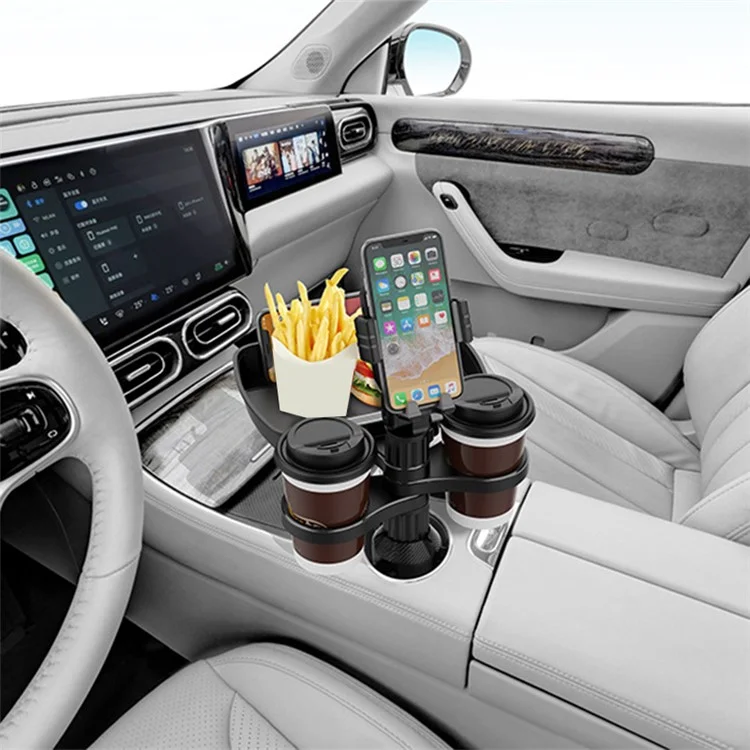 B06 Multifunctional Car Cup Holder Phone Mount Stand with Snacks Food Tray Table - Grey
