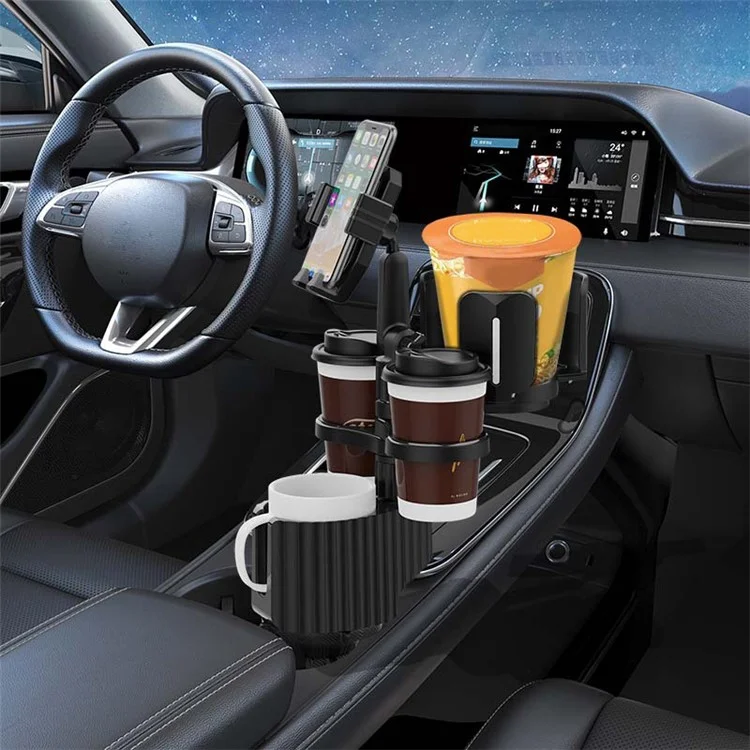 A04 Multifunctional Car Cup Holder Phone Stand Mount Coffee Beverage Instant Noodles Bracket - Grey