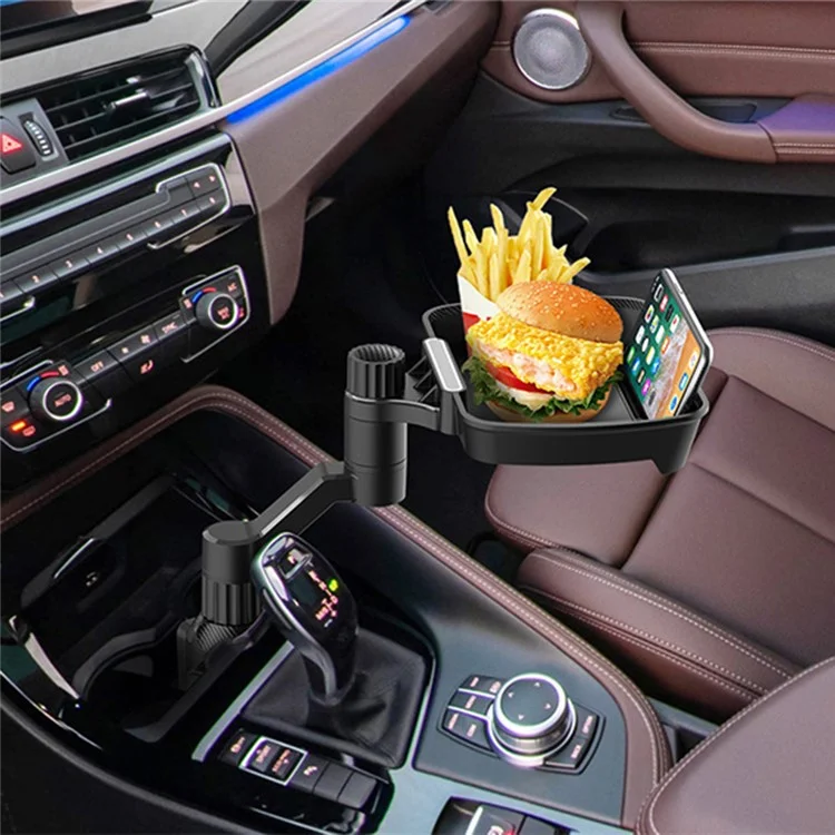 Suporte de Copo de Carro de Plástico D09, Bandeja Giratória para Alimentos, Lanches, Smartphone e Mesa de Refeição do Veículo