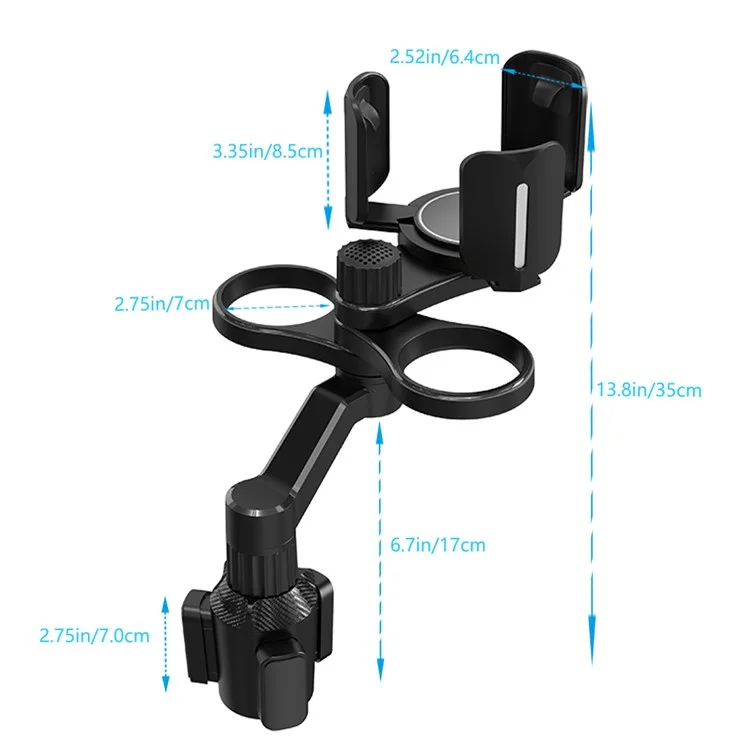 Expansor de Suporte para Copos de Carro D07, Organizador de Suporte para Copos de Carro Ajustável com 3 Clipes para Garrafa de Bebida e Lanche