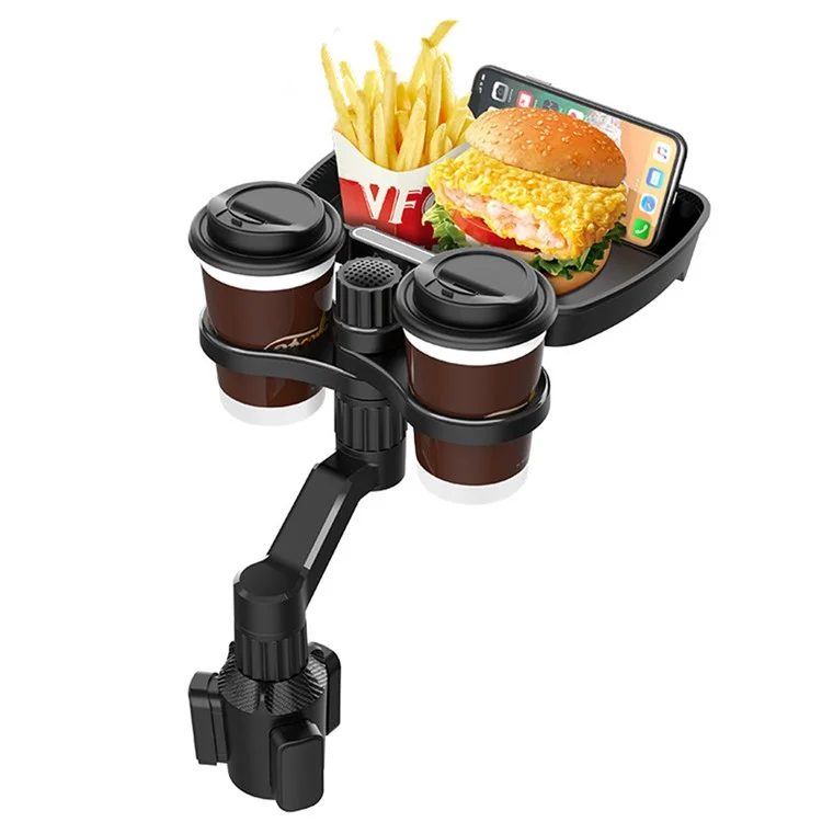 Suporte de Copo de Carro de Plástico D05, Suporte Dual de Bebida, Rotação, Bandeja para Refeição, Suporte de Telefone