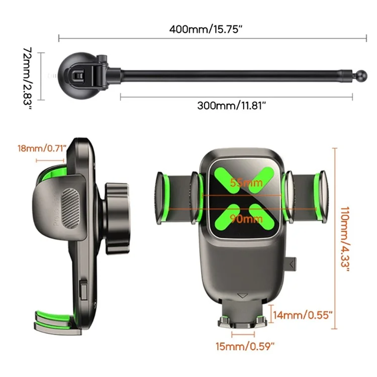 X034 Gen. 10th Adjustable Windshield Suction Cup Phone Mount für Universal Truck Bus Dashboard Flexible Car Phone Holder - Schwarz