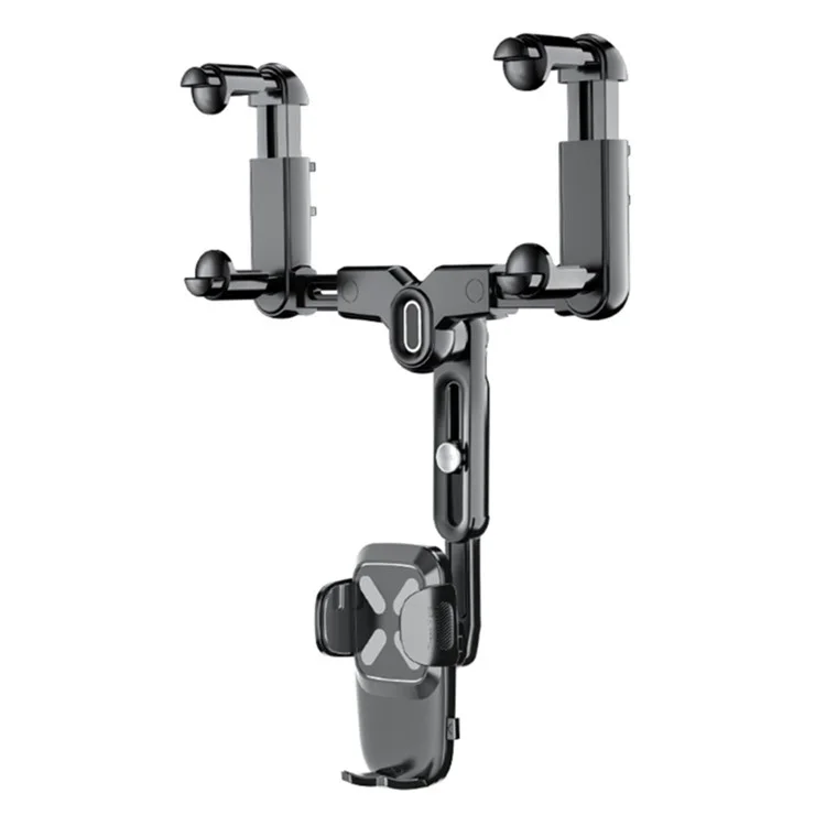 R010 Multifunctional Retractable Cell Phone Car Mount Universal Vehicle Rearview Mirror Phone Holder - Black