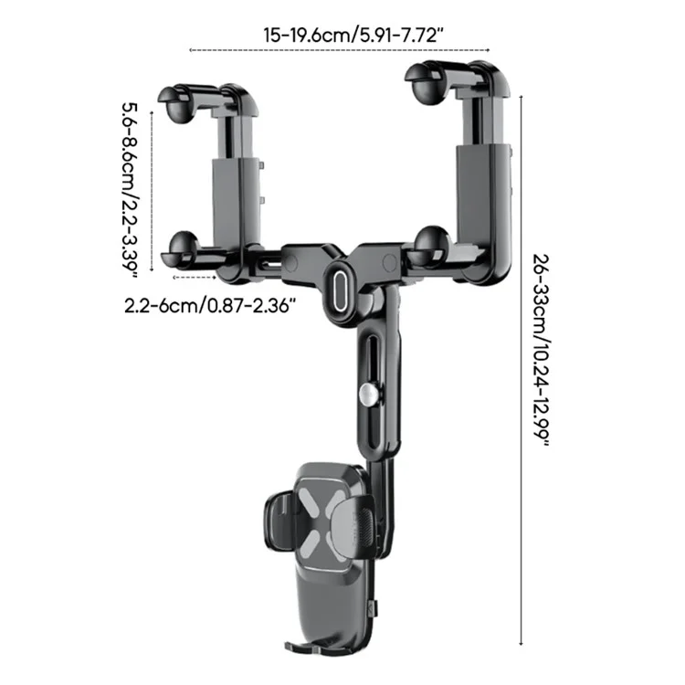 R010 Multifunctional Retractable Cell Phone Car Mount Universal Vehicle Rearview Mirror Phone Holder - Black