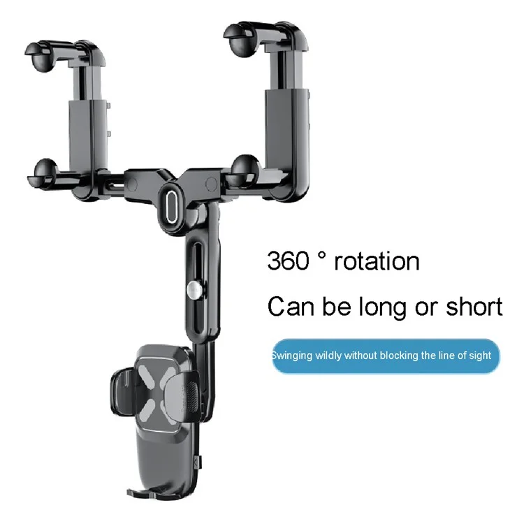 R010 Multifunctional Retractable Cell Phone Car Mount Universal Vehicle Rearview Mirror Phone Holder - Black
