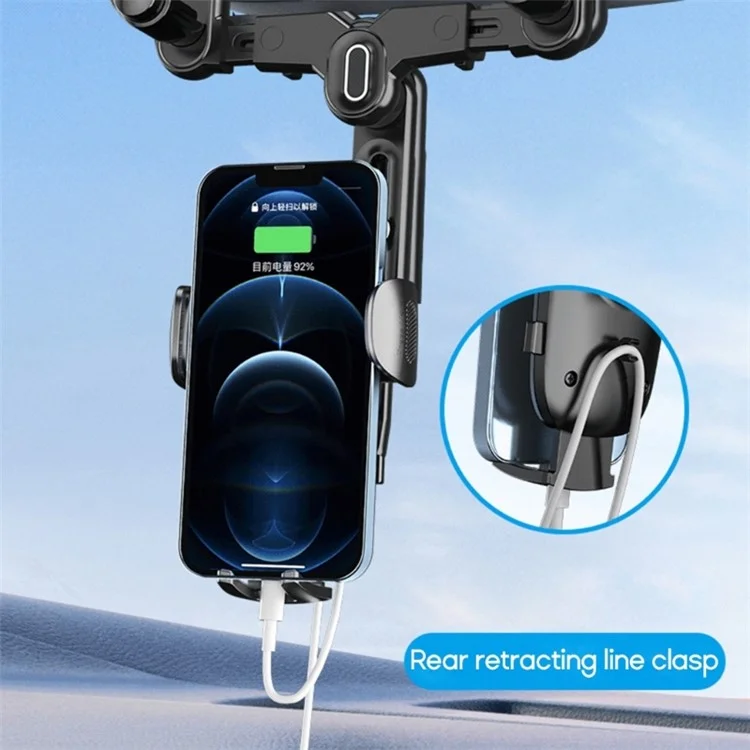 R010 Multifunctional Retractable Cell Phone Car Mount Universal Vehicle Rearview Mirror Phone Holder - Black