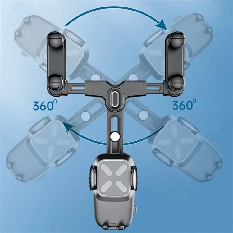 R010 Multifunctional Retractable Cell Phone Car Mount Universal Vehicle Rearview Mirror Phone Holder - Black