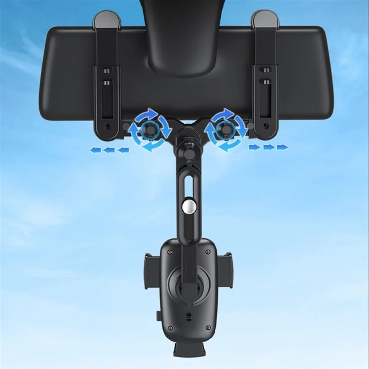 R010 Multifunctional Retractable Cell Phone Car Mount Universal Vehicle Rearview Mirror Phone Holder - Black