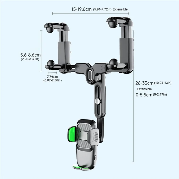 R009 Multifunctional Car Rearview Mirror Cell Phone Mount Universal Vehicle Retractable Phone Clip Holder - Black