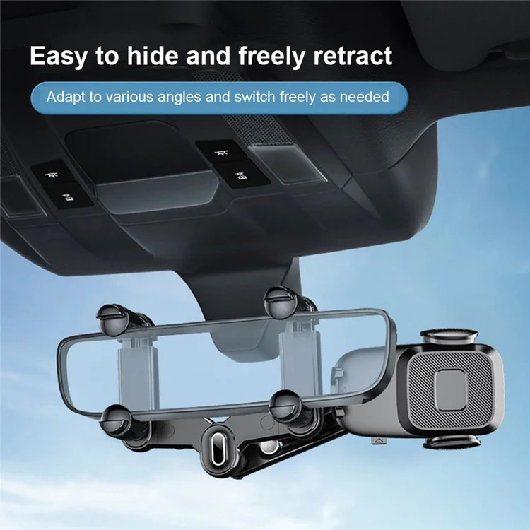 R009 Multifunctional Car Rearview Mirror Cell Phone Mount Universal Vehicle Retractable Phone Clip Holder - Black