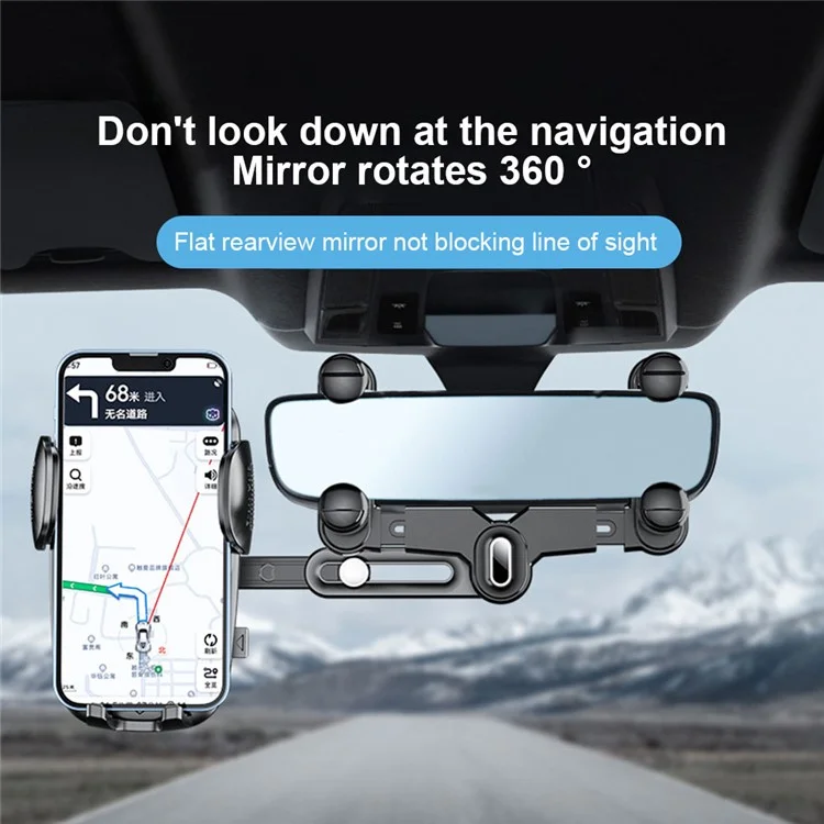 R009 Multifunctional Car Rearview Mirror Cell Phone Mount Universal Vehicle Retractable Phone Clip Holder - Black