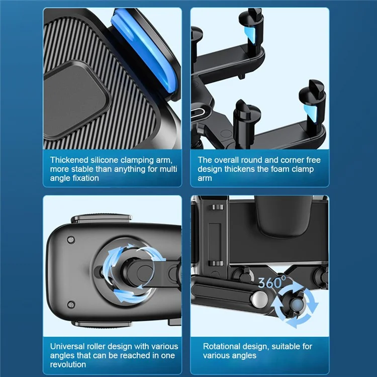 R009 Multifunctional Car Rearview Mirror Cell Phone Mount Universal Vehicle Retractable Phone Clip Holder - Black