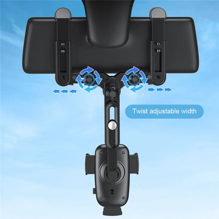 R009 Multifunctional Car Rearview Mirror Cell Phone Mount Universal Vehicle Retractable Phone Clip Holder - Black