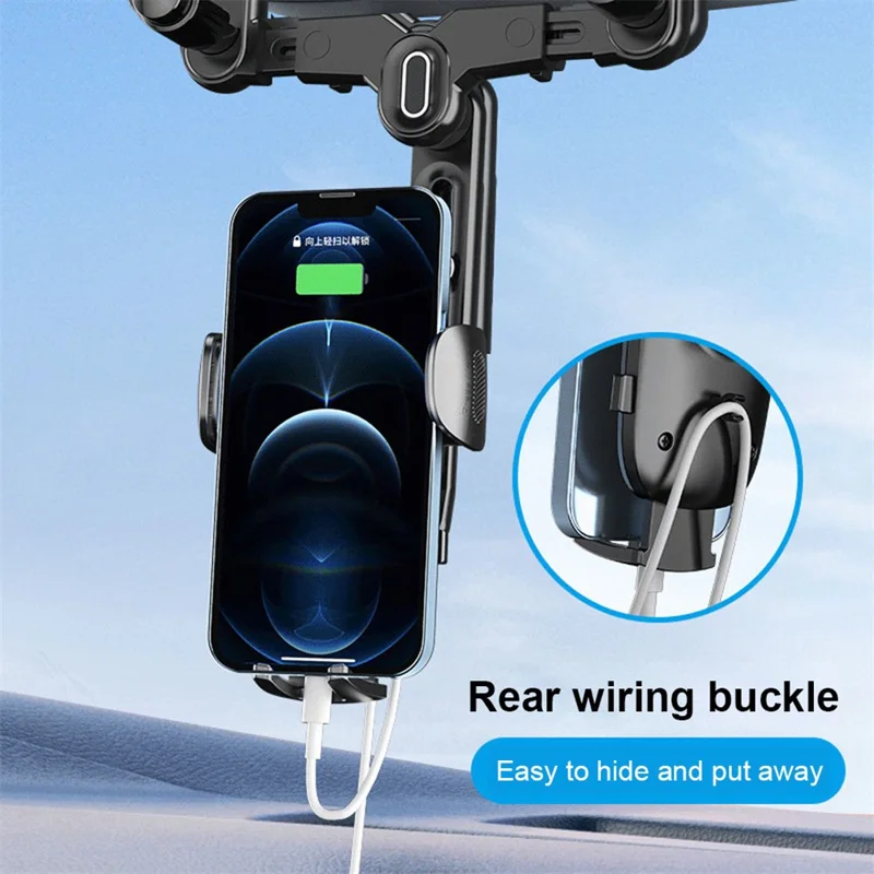 R009 Multifunctional Car Rearview Mirror Cell Phone Mount Universal Vehicle Retractable Phone Clip Holder - Vert
