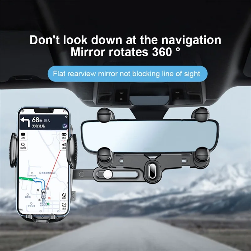 R009 Multifunctional Car Rearview Mirror Cell Phone Mount Universal Vehicle Retractable Phone Clip Holder - Vert