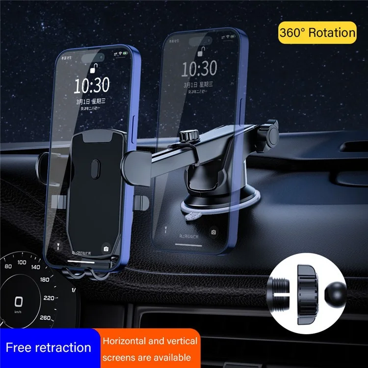 D46+101+K5 Suction Cup Car Center Console Phone Holder Universal Mobile Phone Mount Bracket with Telescopic Arm