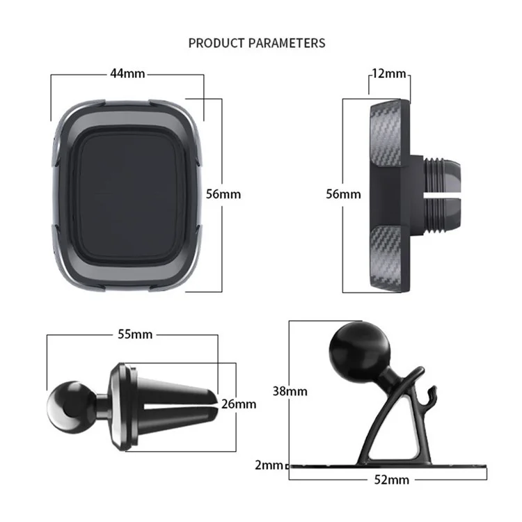 C18 360 Degree Rotation Car Adhesive Dashboard Mount Magnetic Phone Holder Bracket with Air Vent Clip