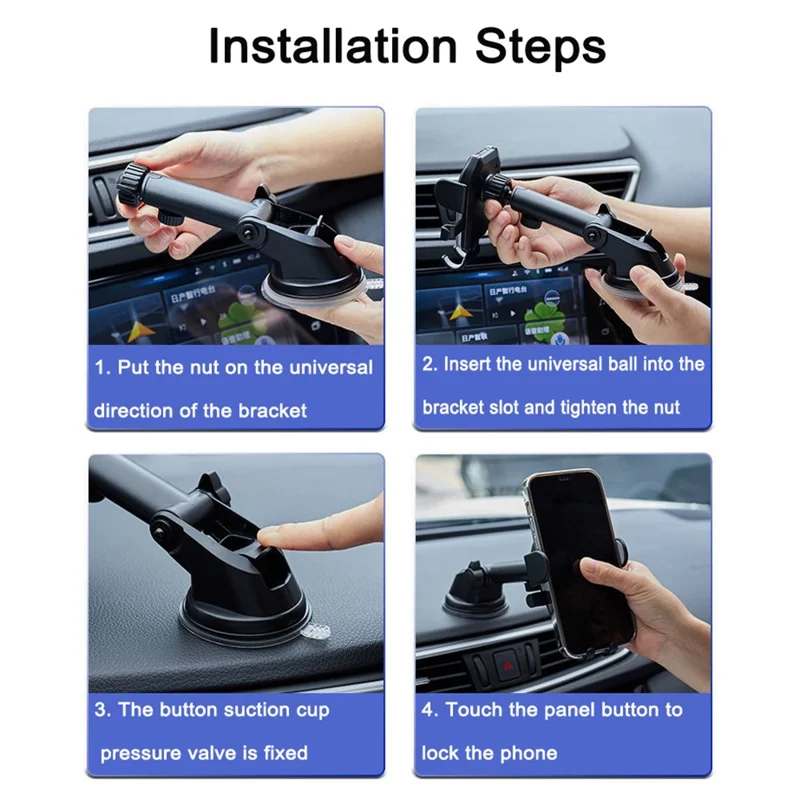D40+105+K5 For Windshield / Dashboard Carbon Fiber Texture Car Suction Cup Telescopic Arm Phone Holder with Air Vent Clip