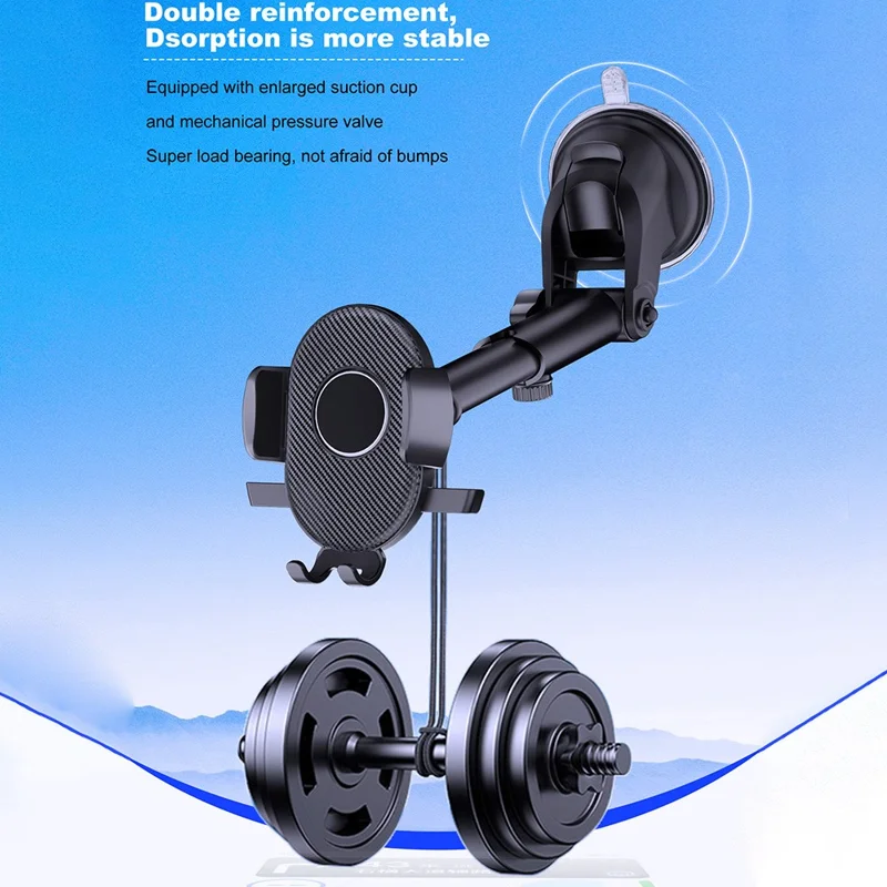 D40+105+K5 For Windshield / Dashboard Carbon Fiber Texture Car Suction Cup Telescopic Arm Phone Holder with Air Vent Clip