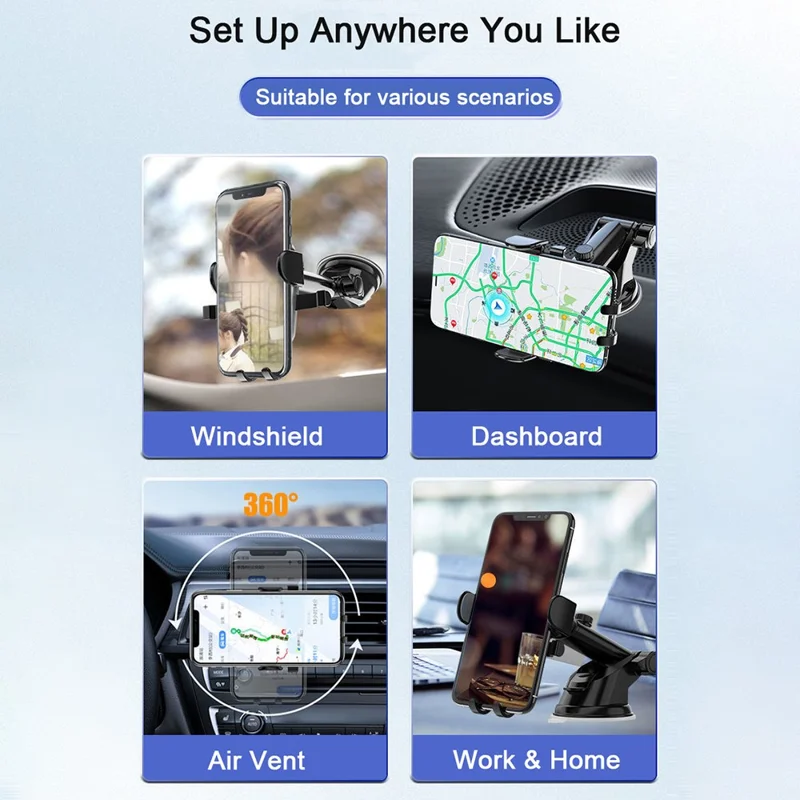 D40+105+K5 For Windshield / Dashboard Carbon Fiber Texture Car Suction Cup Telescopic Arm Phone Holder with Air Vent Clip