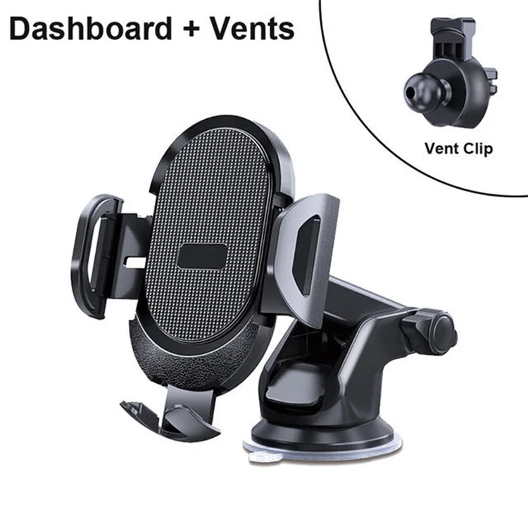 D33 Suction Cup Base Gravity Sensing Car Phone Holder Bracket with Air Vent Clip - Black