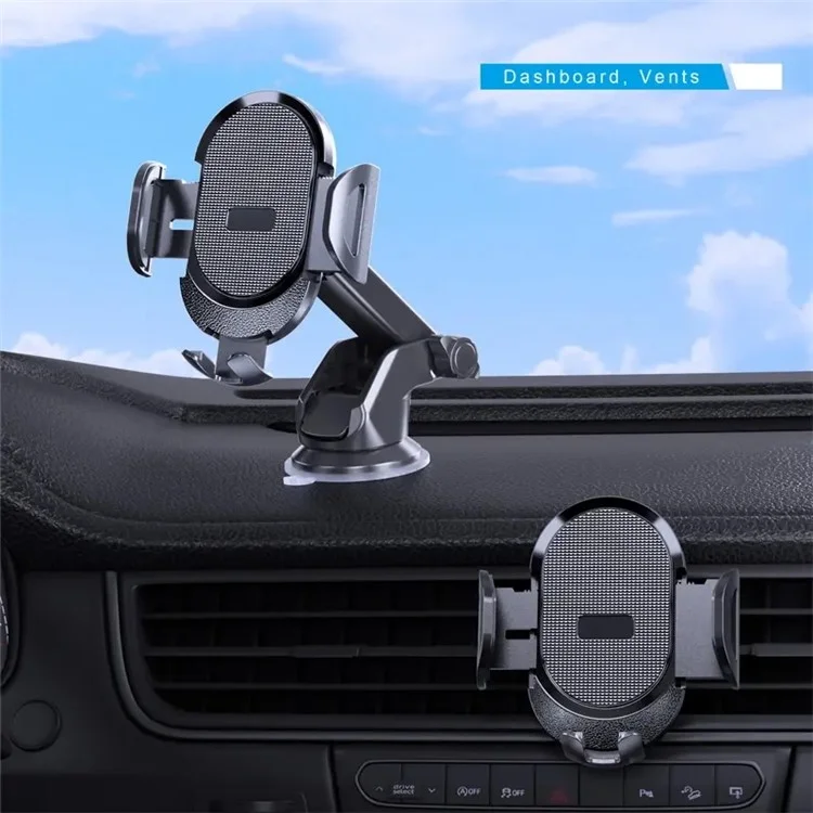 D33 Suction Cup Base Gravity Sensing Car Phone Holder Bracket with Air Vent Clip - Black