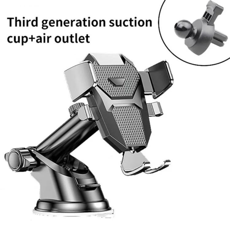 D25+105+K5 Telescopic Suction Cup Dashboard Phone Mount Air Vent Car Phone Holder Auto Locking Car Phone Clip - Black