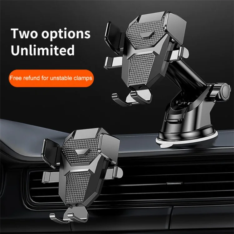 D25+105+K5 Telescopic Suction Cup Dashboard Phone Mount Air Vent Car Phone Holder Auto Locking Car Phone Clip - Black