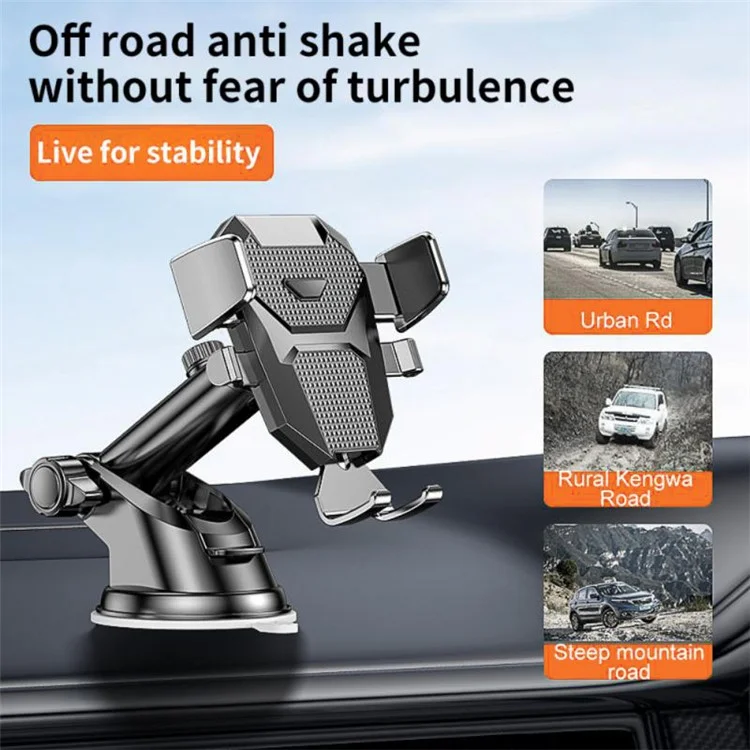 D25+105+K5 Telescopic Suction Cup Dashboard Phone Mount Air Vent Car Phone Holder Auto Locking Car Phone Clip - Black