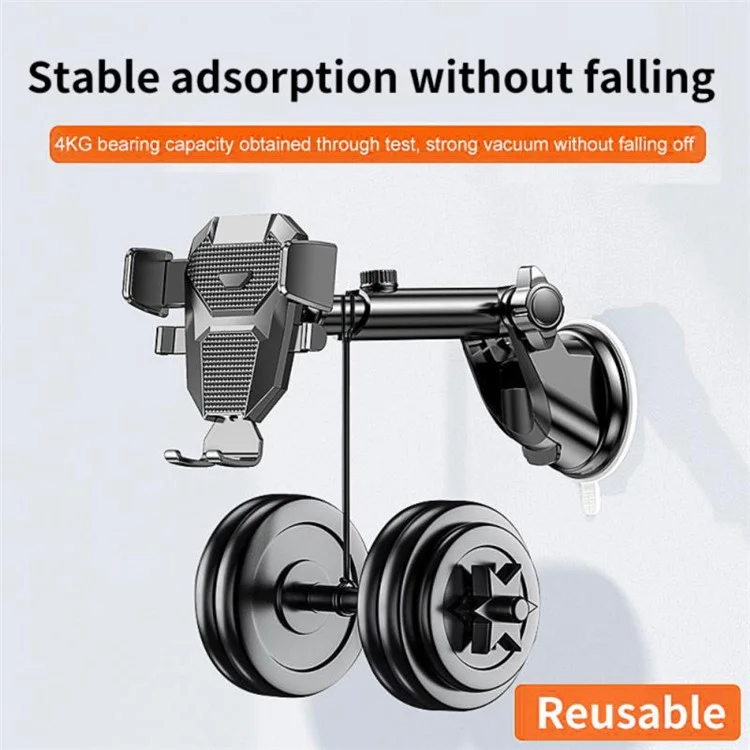 D25+105+K5 Telescopic Suction Cup Dashboard Phone Mount Air Vent Car Phone Holder Auto Locking Car Phone Clip - Black