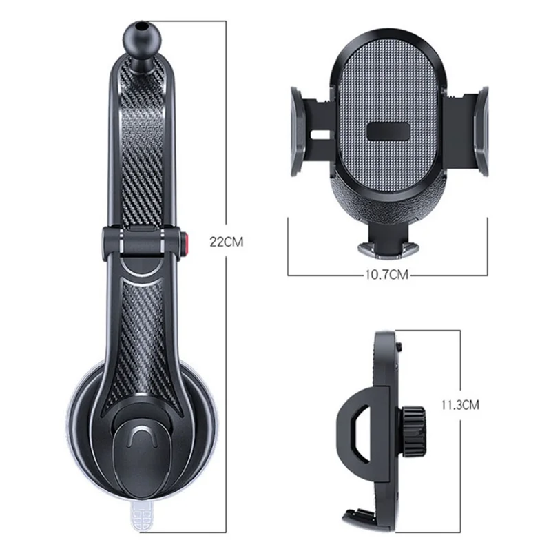 ES33 ABS+Carbon Fiber 360 Degree Rotation Suction Cup Mount Car Mobile Phone Holder Bracket - Black